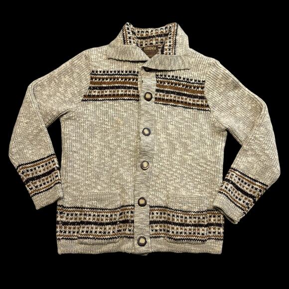 Vintage 60s Tundra Canada Cowichan Wool Cardigan Sweater Horn Buttons Sz M - Picture 1 of 7